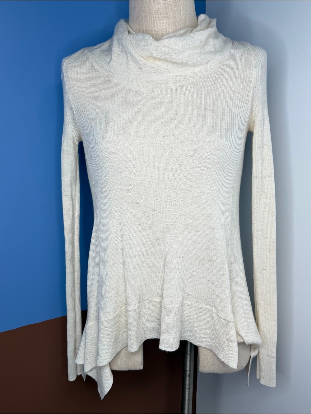 Anthropologie Sleeping on Snow Wool and Linen Blend Cream Turtleneck Sweater S